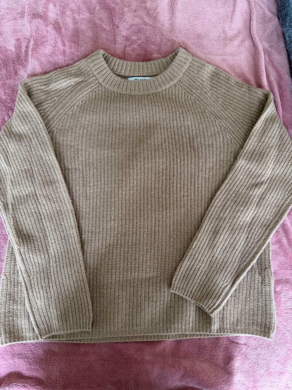 Pura Cashmere Fisherman Style Crewneck Sweater in Camel